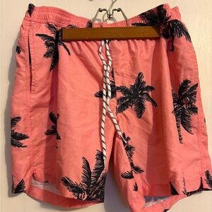 Maamgic Medium Pink Palm Print Men's Swim Trunks